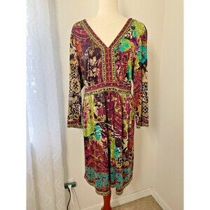 ECI New York Womens XXL Boho Paisley Print Midi Dress Long Sleeve Artsy Eclectic